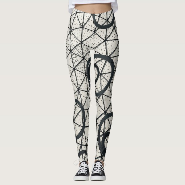 Black and White Abstract Circles Leggings (Front)