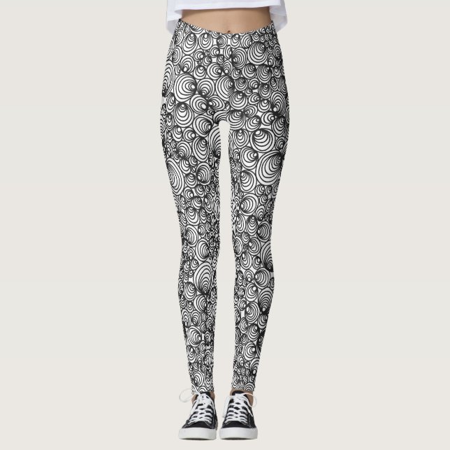 Black and White Abstract Circles Leggings (Front)