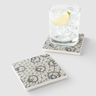 Black and White Abstract Circles Pattern Stone Coaster