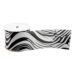 Black and White Abstract Design Satin Ribbon