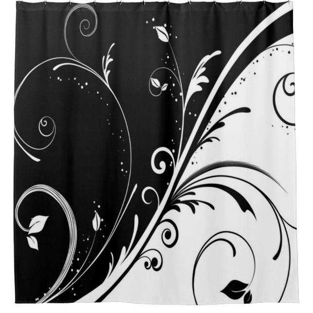 Black and White Abstract Design Shower Curtain (Front)