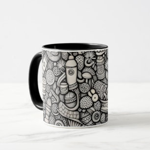Black and White Abstract Doodle Art Coffee Mug M