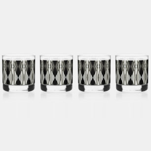 Black and White Abstract Drinkware Set Whiskey Glass