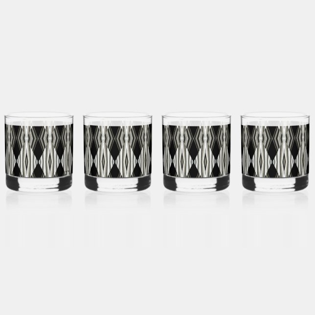 Black and White Abstract Drinkware Set Whiskey Glass (Front)