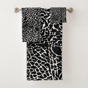 Black and White Abstract Elephant Print Bath Towel Set