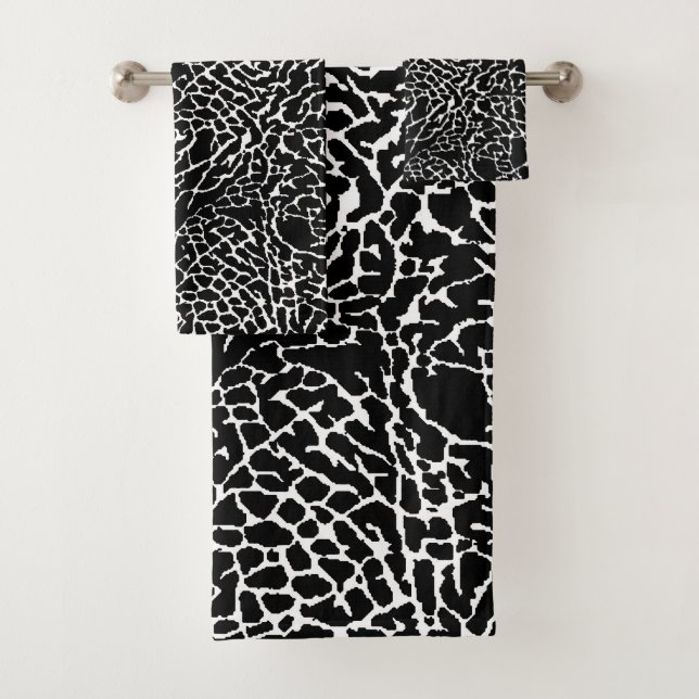 Black and White Abstract Elephant Print Bath Towel Set (Insitu)