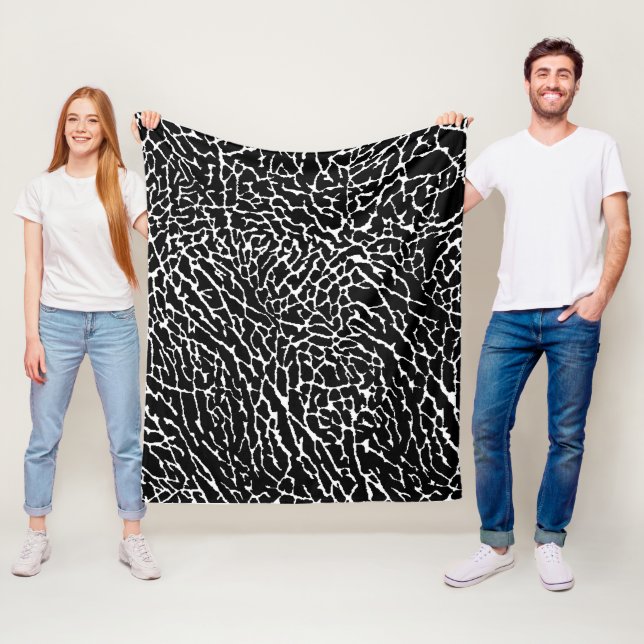 Black and White Abstract Elephant Print Fleece Blanket (In Situ)