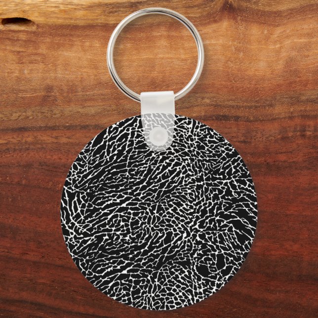 Black and White Abstract Elephant Print Key Ring (Front)