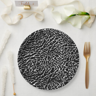Black and White Abstract Elephant Print Paper Plate