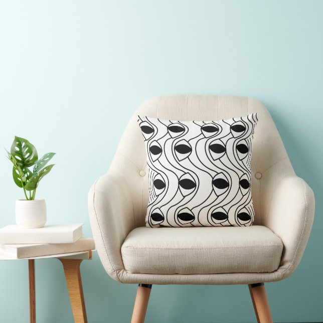 Black and White Abstract Eye Curvy Lines Pattern Cushion (Chair)