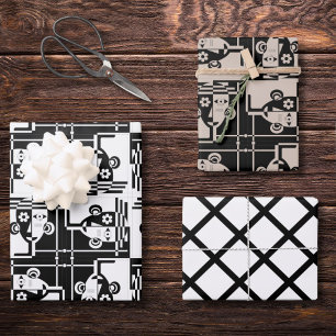 Black and white abstract faces geometrical pattern wrapping paper sheet