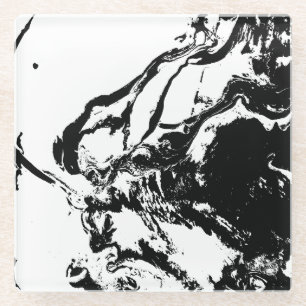 Black and White Abstract Faces Incidental Art Glass Coaster