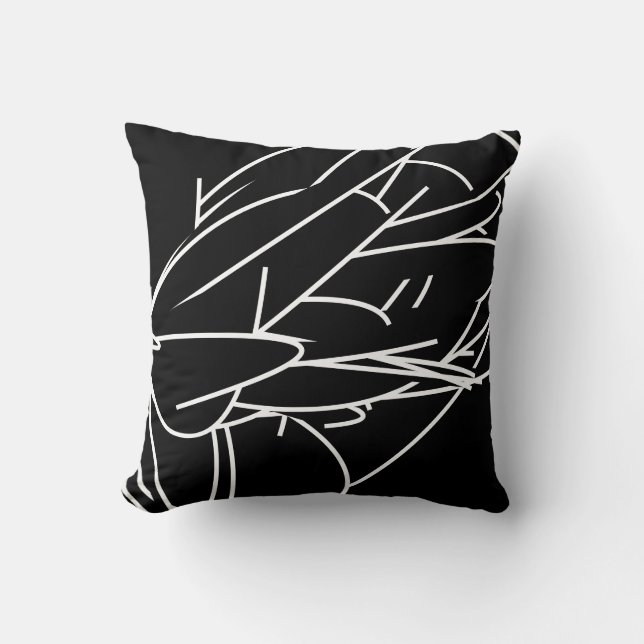 Black and White Abstract Feather Cushion (Front)
