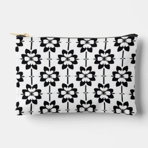Black and White Abstract Floral Pattern Accessory Pouch