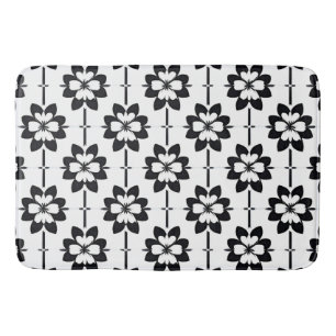 Black and White Abstract Floral Pattern Bath Mat