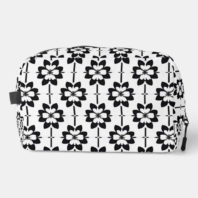 Black and White Abstract Floral Pattern Dopp Kit (Front)