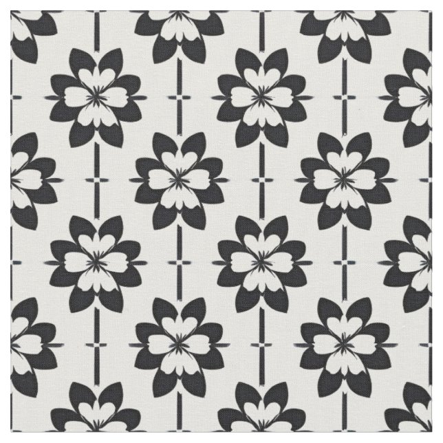 Black and White Abstract Floral Pattern Fabric (Close Up)