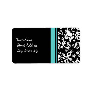 Black and White Abstract Floral Pattern Label