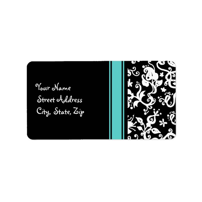 Black and White Abstract Floral Pattern Label (Front)