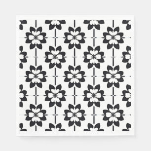 Black and White Abstract Floral Pattern Napkin