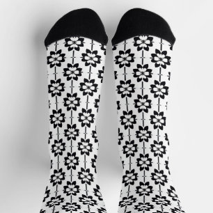 Black and White Abstract Floral Pattern Socks