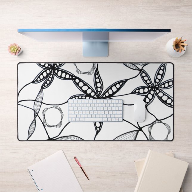 Black and white abstract flower design desk mat (Office 1)