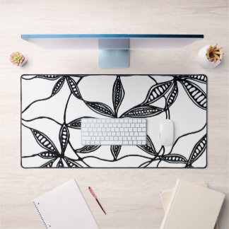 Black and white abstract flower design desk mat