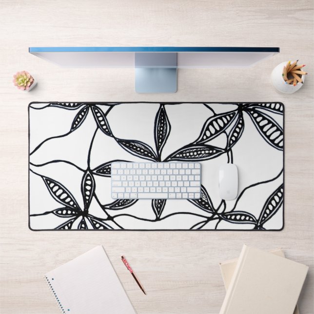 Black and white abstract flower design desk mat (Office 1)