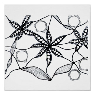 Black and white abstract flower design poster