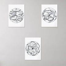 Black and white abstract flower paintings