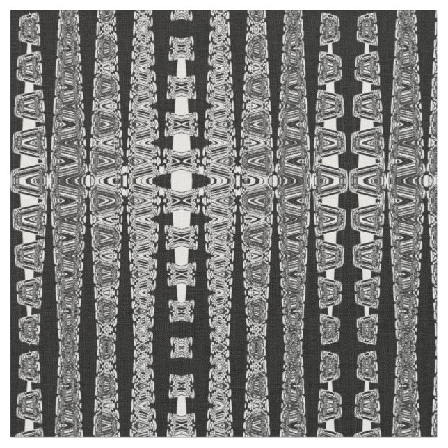 black and white abstract fractal geometric pattern fabric (Close Up)