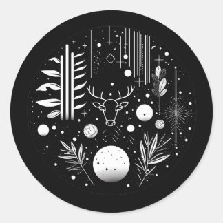 Black and White Abstract Geometric Deer Classic Round Sticker