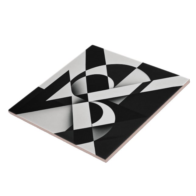 Black and white abstract geometric illusion tile (Side)