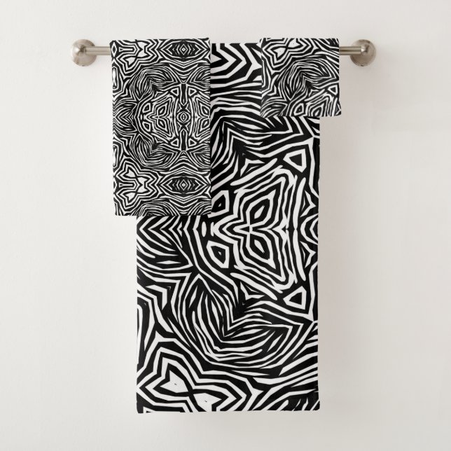Black and white abstract geometric modern pattern  bath towel set (Insitu)