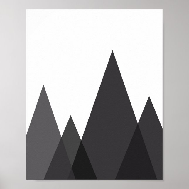 Black and white abstract geometric mountains art poster (Front)
