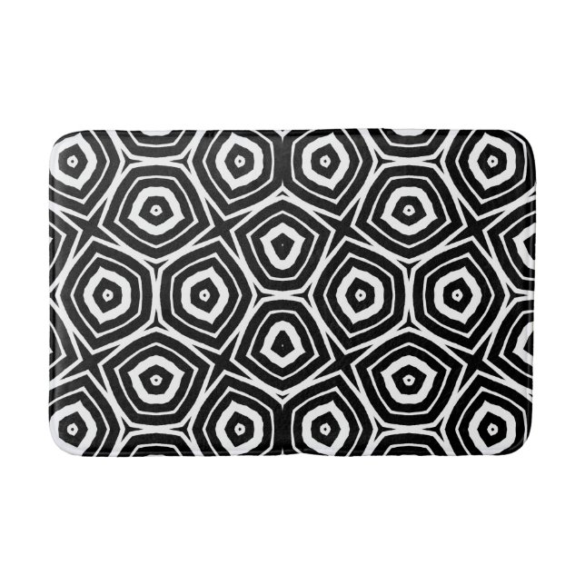 Black and White Abstract Geometric Pattern Bath Mat (Front)