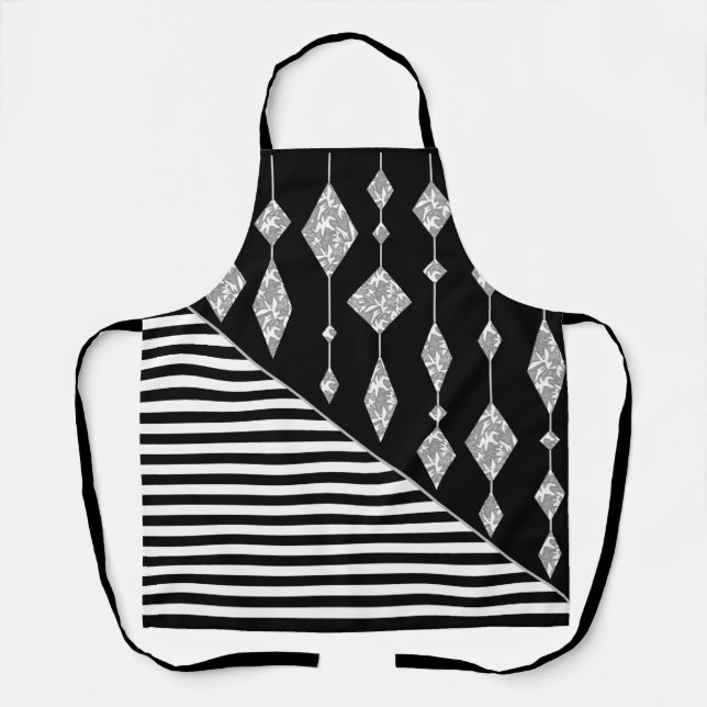 Black and white, abstract, geometric, simple, Scan Apron (Front)