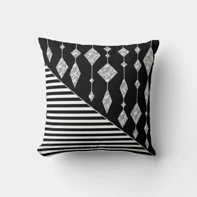 Black and white, abstract, geometric, simple, Scan Cushion (Front)
