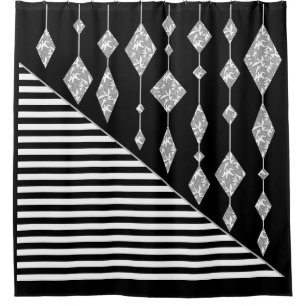 Black and white, abstract, geometric, simple, Scan Shower Curtain