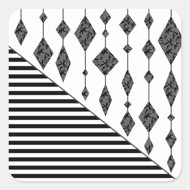 Black and white, abstract, geometric, simple, Scan Square Sticker (Front)
