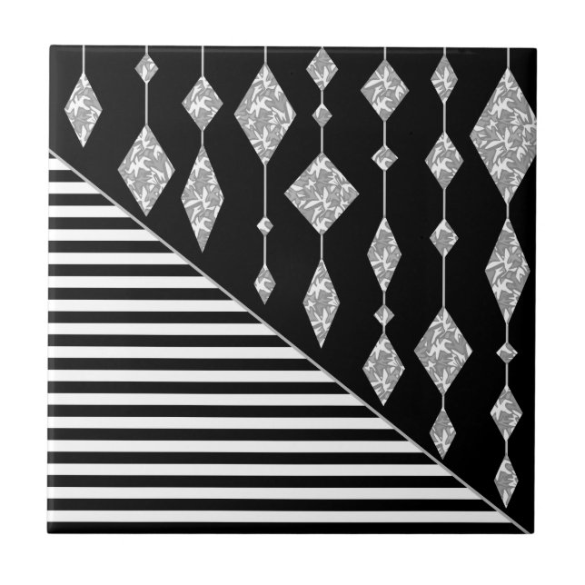 Black and white, abstract, geometric, simple, Scan Tile (Front)