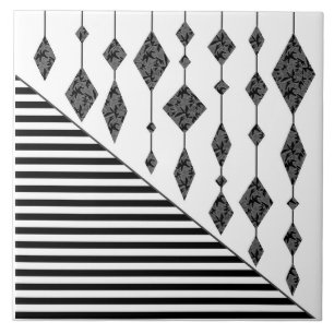 Black and white, abstract, geometric, simple, Scan Tile