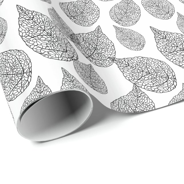 Black And White Abstract Leafs Pattern Wrapping Paper (Roll Corner)