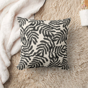 Black and white abstract leaves pattern cushion