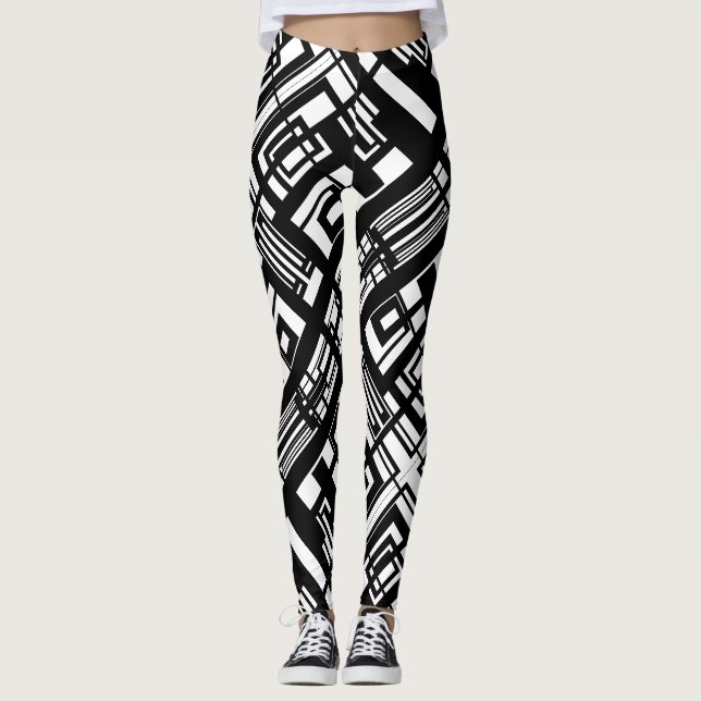 Black and White Abstract Leggings (Front)