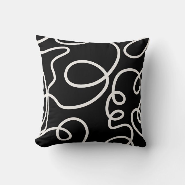 Black And White Abstract Line Brush Strokes Cushion (Front)