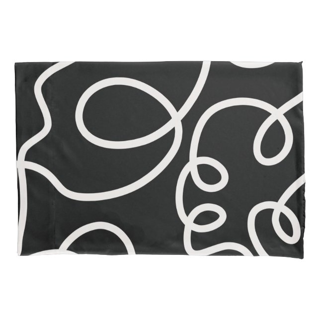 Black And White Abstract Line Brush Strokes Pillowcase (Front)