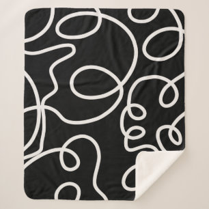 Black And White Abstract Line Brush Strokes Sherpa Blanket