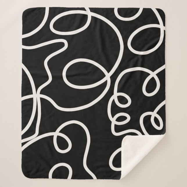 Black And White Abstract Line Brush Strokes Sherpa Blanket (Front)
