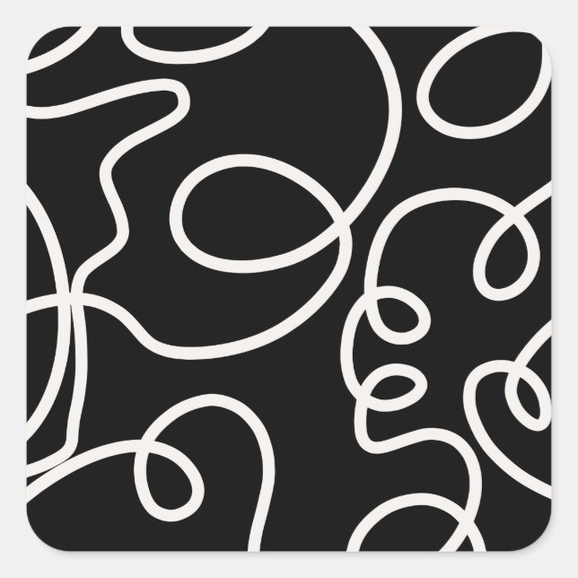 Black And White Abstract Line Brush Strokes Square Sticker (Front)